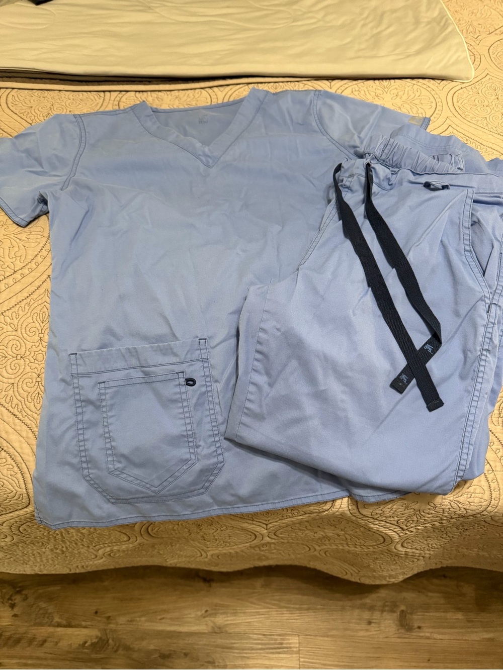 Women’s V-Neck Medical Scrub Top and Drawstring Pants - Light Blue